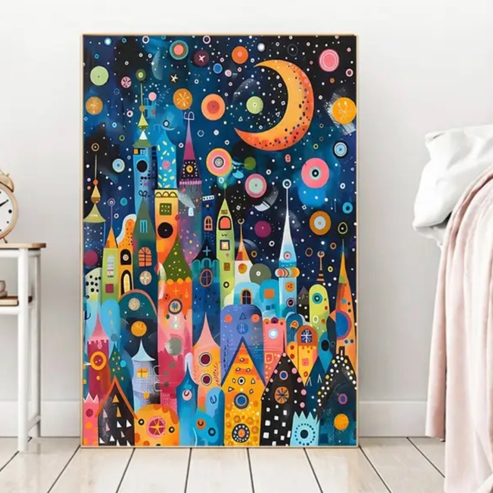 Whimsical Abstract Colorful Cityscape Canvas Print Wall Art